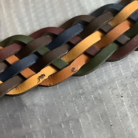 Leather Blend Woven Braided Belt Women XL Multicolor Red Green‎ Blue Western main image 9